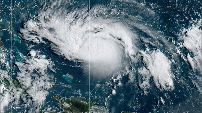 NOAA satellite (GOES-EAST) image of Hurricane Dorian, 12 p.m. ET, August 30, 2019