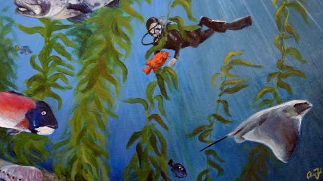 A painting of Channel Islands National Marine Sanctuary by Andrea Fisher.