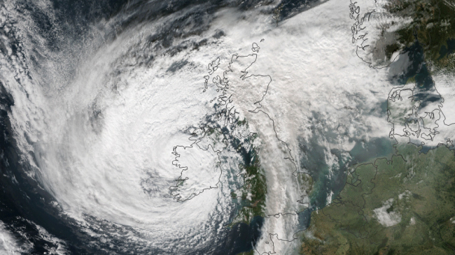 Ex-hurricane Ophelia making landfall in Ireland on October 16, 2017. 