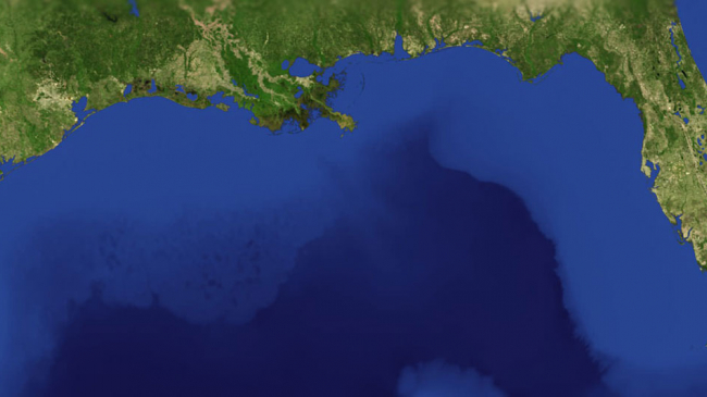 A NASA satellite image of the Gulf of Mexico. NOAA's Northern Gulf of Mexico Sentinel Site Cooperative brings practical solutions to the challenges facing this economic and ecologic powerhouse—challenges like changing sea levels and coastal inundation.