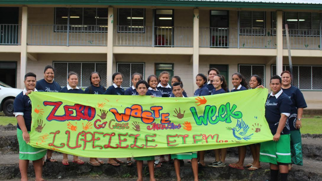 Students at Lupelele Elementary School in Pago Pago, American Samoa worked together to keep their campus clean of litter through campus cleanups.