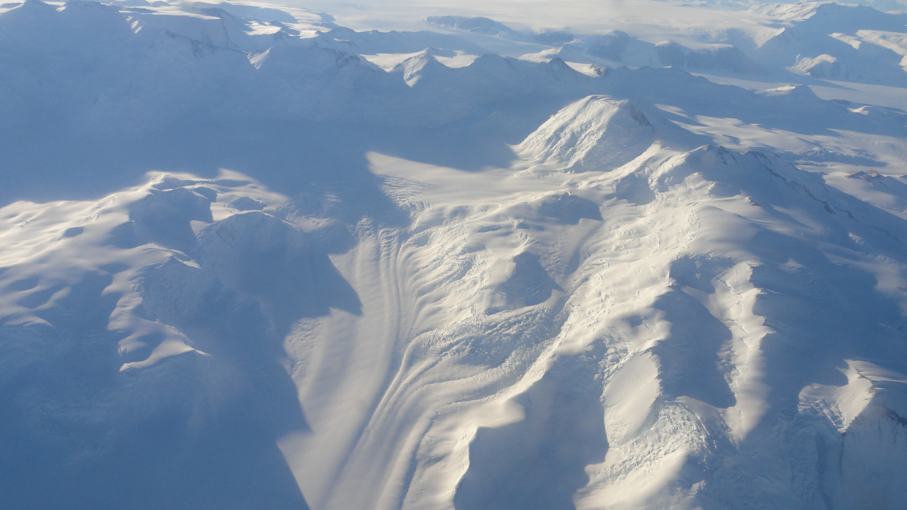 Flying over Antarctic Mountains enroute to South Pole Station
