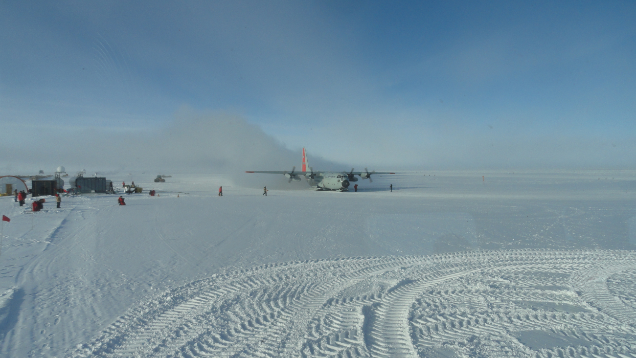 C-130 on the tarmac at South Pole Station