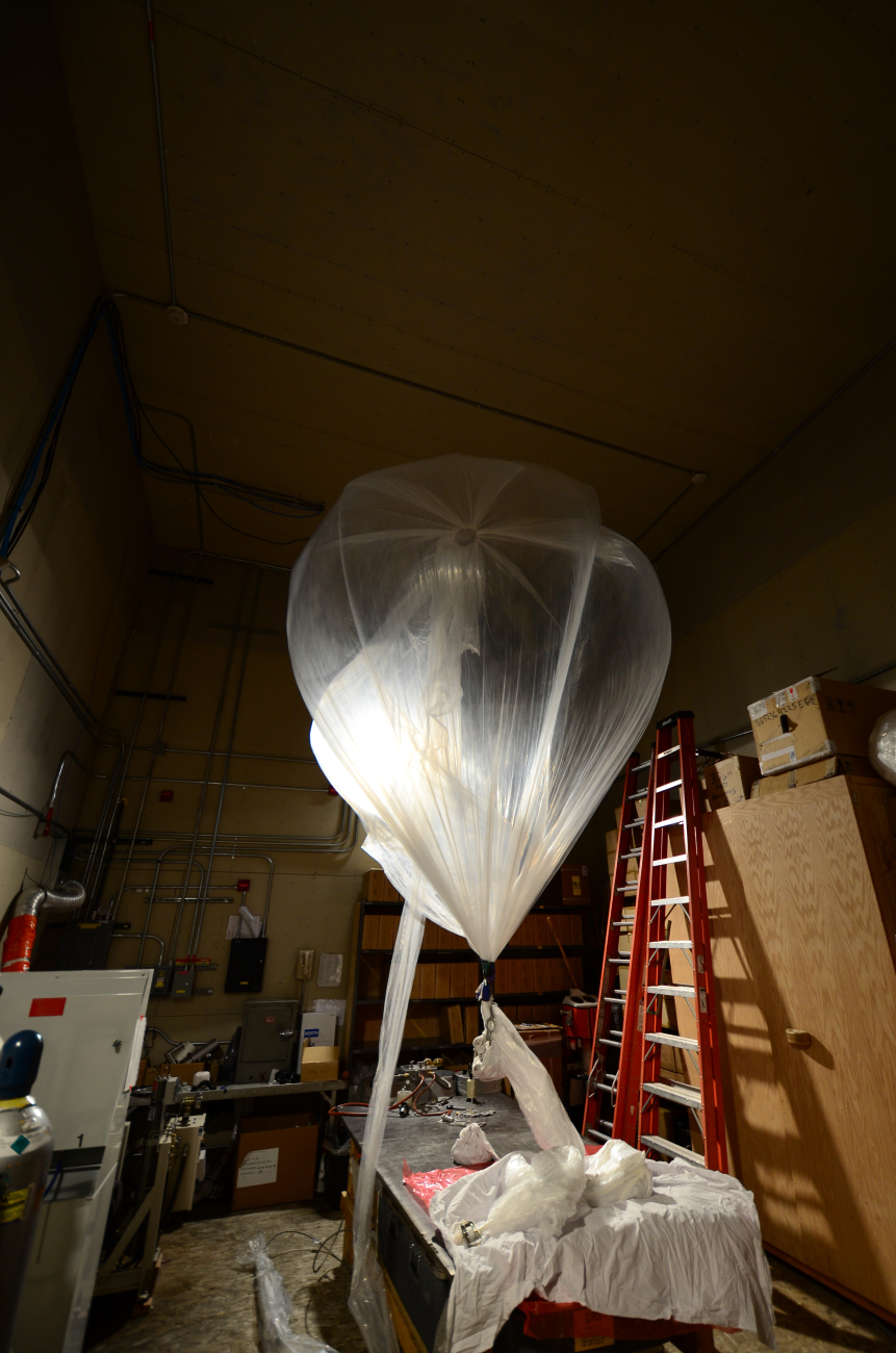 Ozonesonde balloon being readied for launch at balloon facility