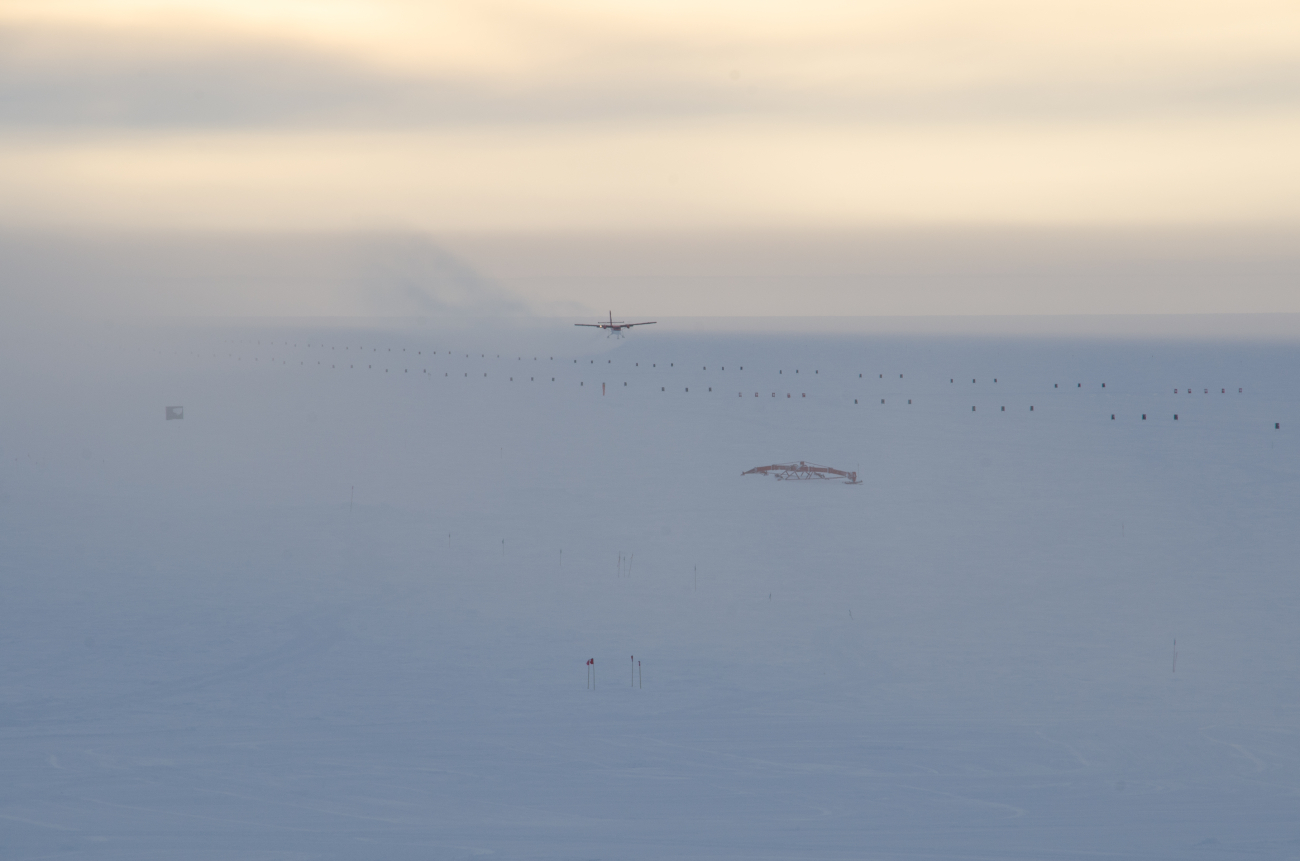 One of the first flights of the season landing at South Pole Station after thesix-month night