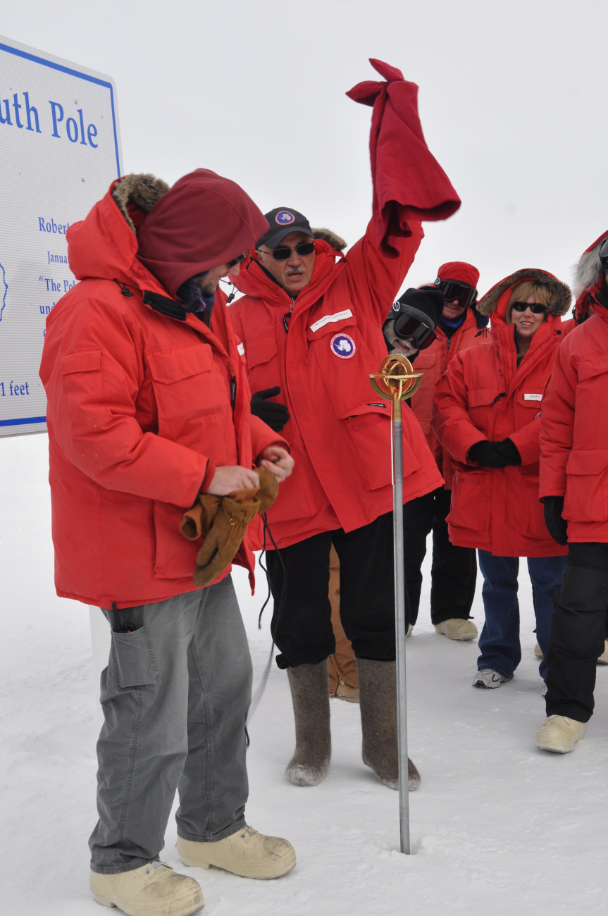 As the ice shifts and moves on the South Pole, the ceremonial marker must bemoved every few years to assure close proximity to the actual location of thePole