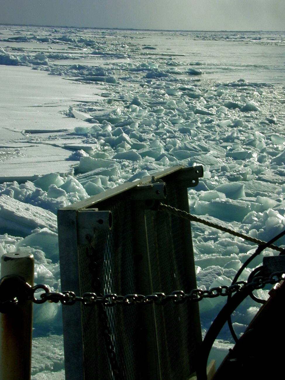 Broken Arctic sea ice in the wake of the US Coast Guard Icebreaker HEALY during scientific studies in the Chukchi Sea
