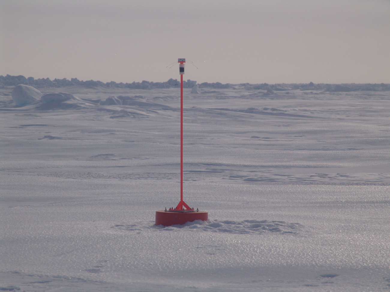 A Metocean ice beacon that measures air temperature and pressure and monitorsice motion