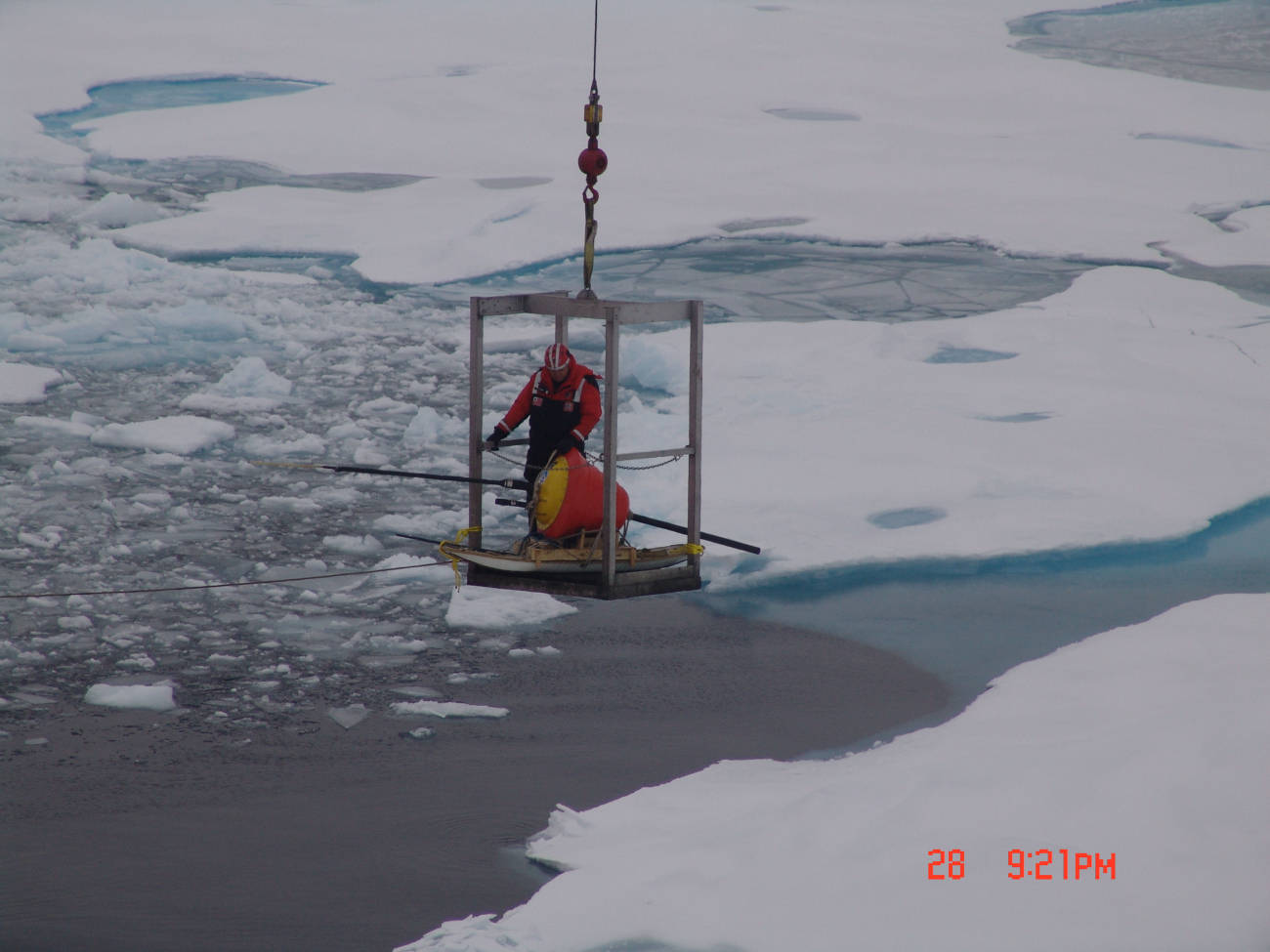 Transporting ice buoy to ice surface