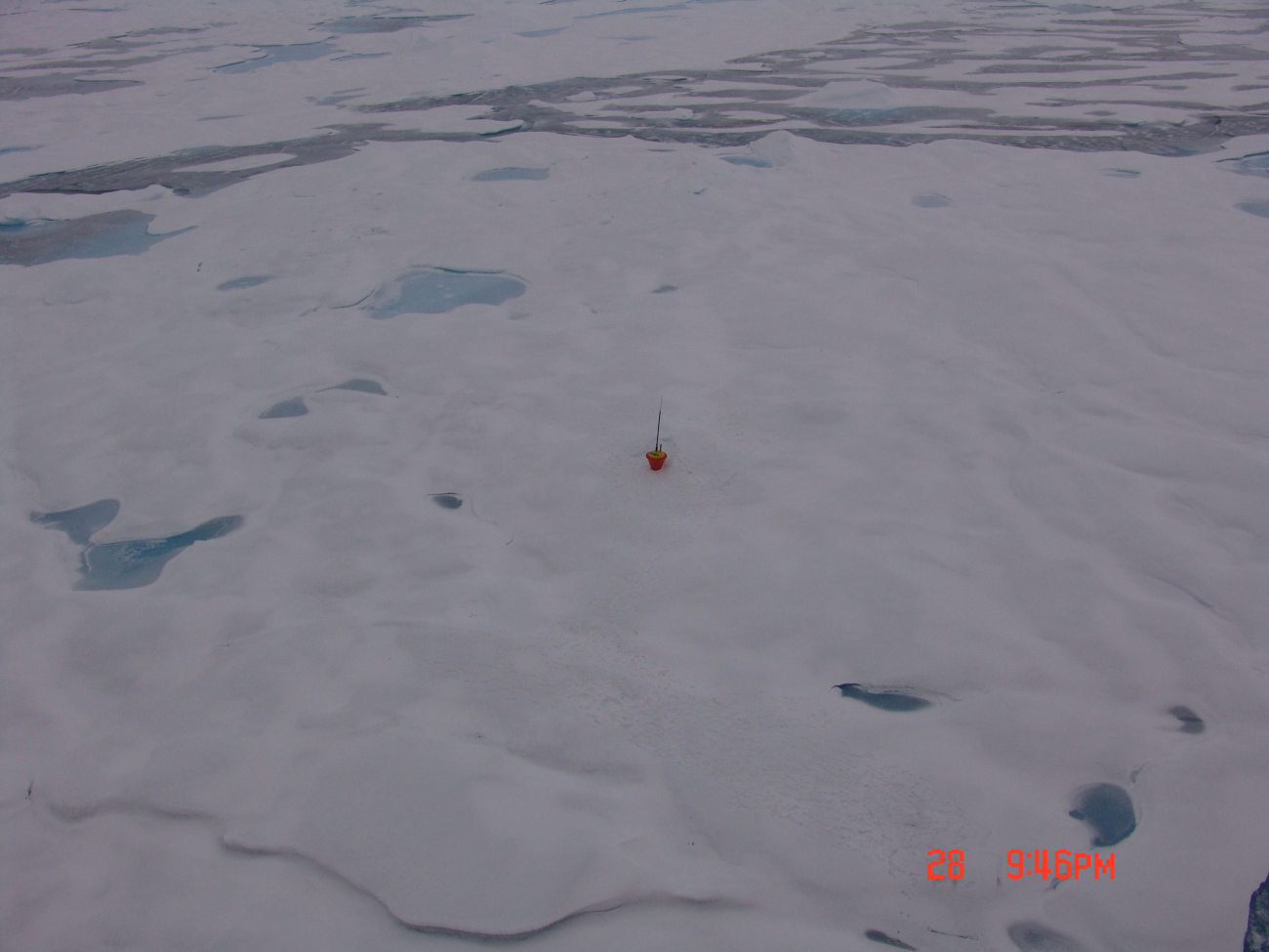 Ice buoy left to its uncertain future as the ice will melt and remelt, it willdrift, and perhaps this area will be subjected to crushing forces throwing upgreat ice ridges