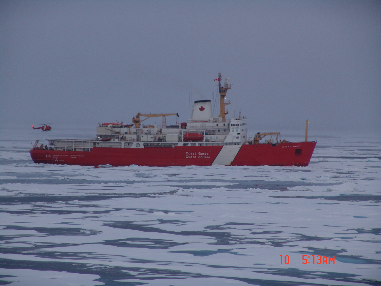 Canadian helicopter landing on CCG icebreaker LOUIS S