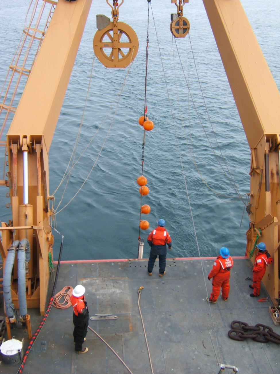 Deploying a current meter from the stern of the CG icebreaker HEALY