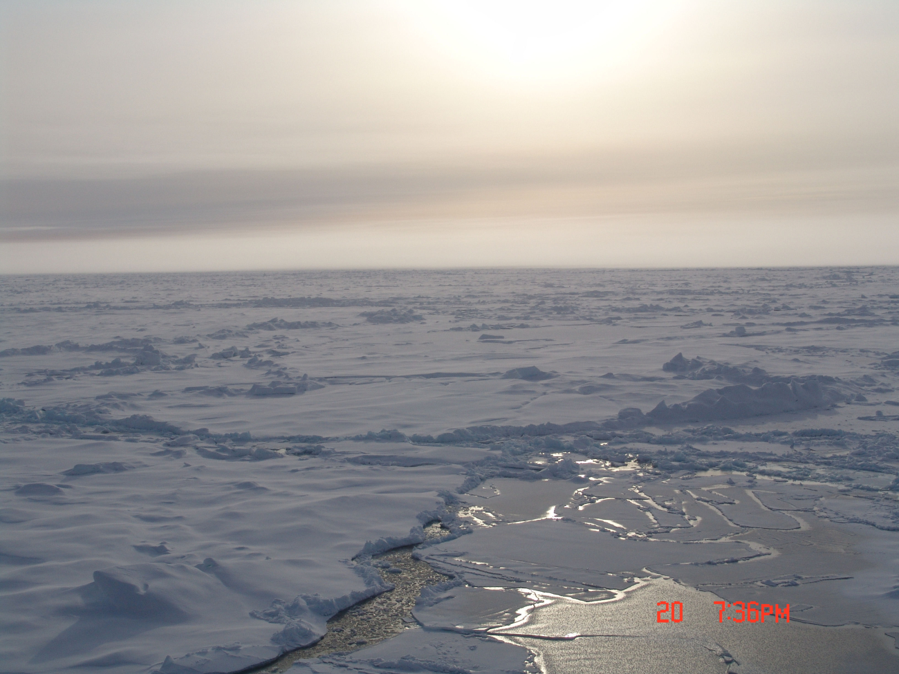 Second or multi-year pack-ice with ridges extending to the horizon