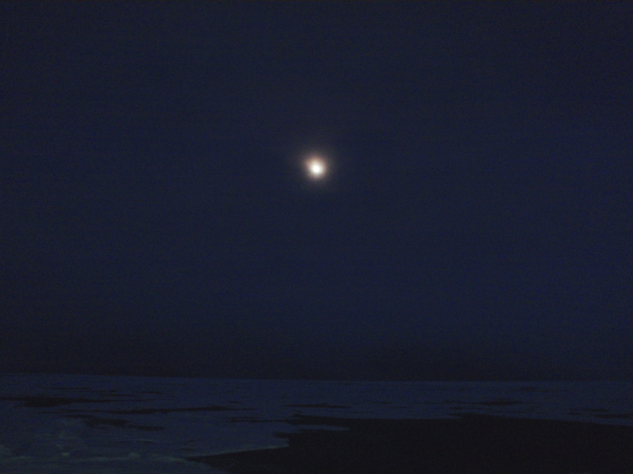 Moon and ice floes seen in an Arctic night