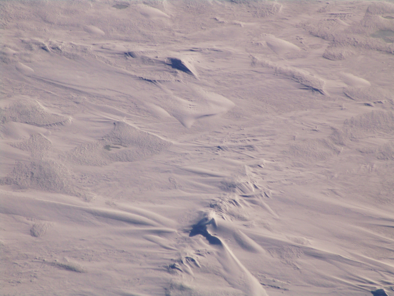 Hummocky ice, remnants of ridges, and various wind, water, and freezingpatterns captured in the surface expression of  multi-year ice