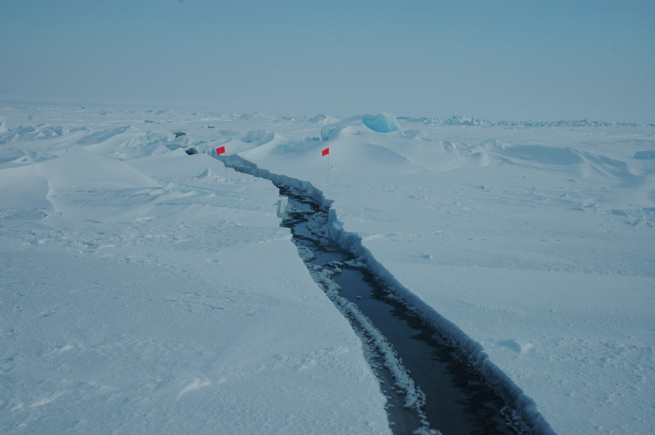 An opening fracture in the ice field