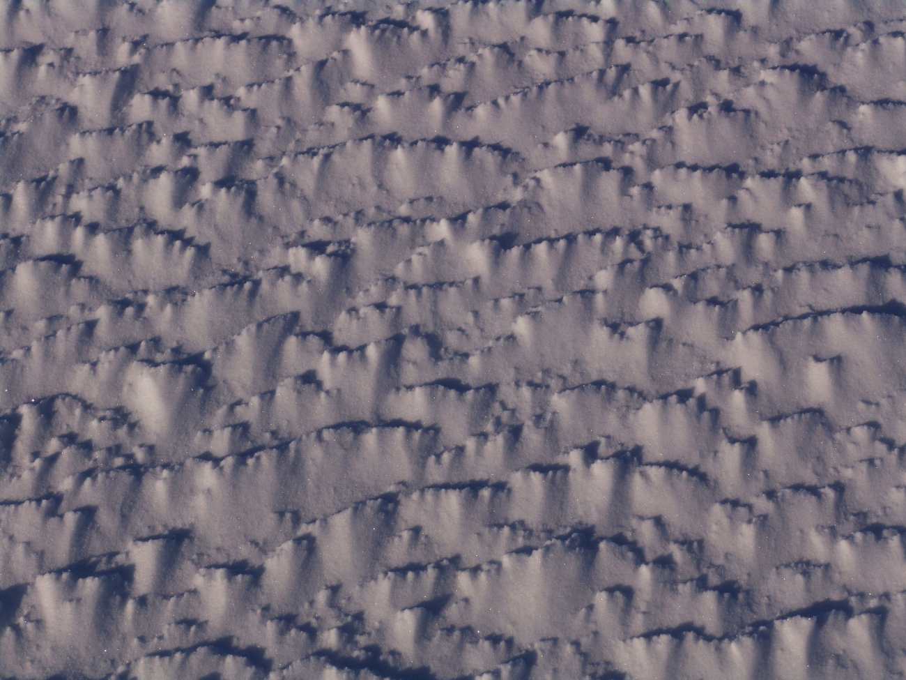 Mini-ridges of ice crystals covered by snow and ice pellets overlying ice pack