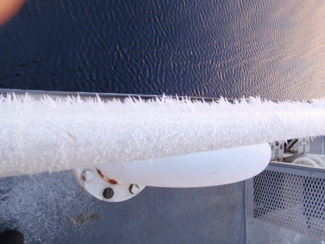 Rime ice on railing