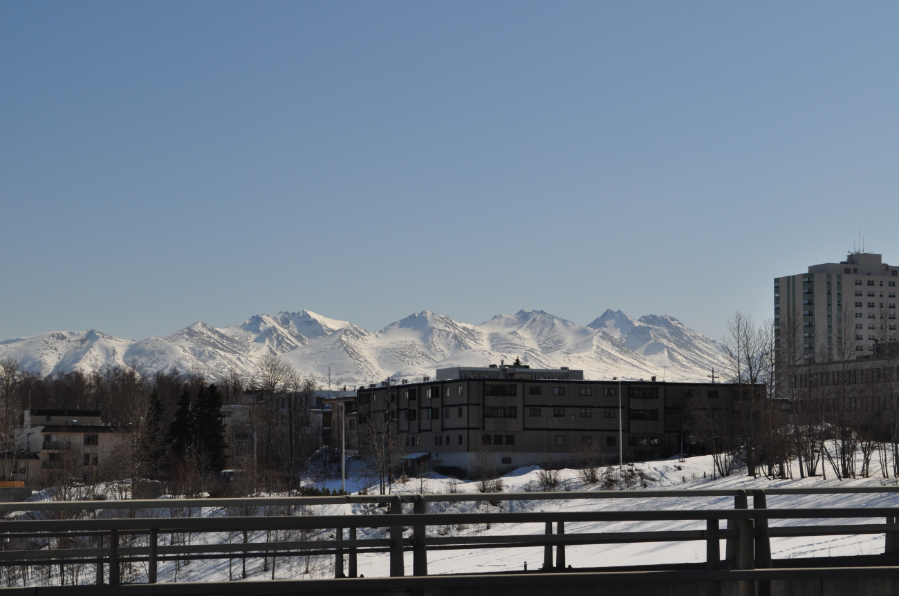 Chugach Range seen over Anchorage looking to the east