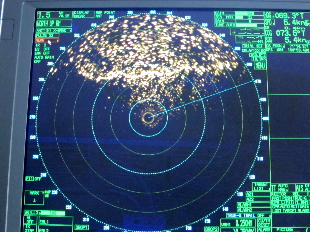 Radar display of pack ice about 100 nautical miles west of Point Barrow