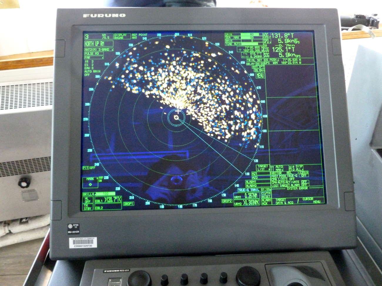 Radar display of pack ice about 90 nautical miles west of Point Barrow