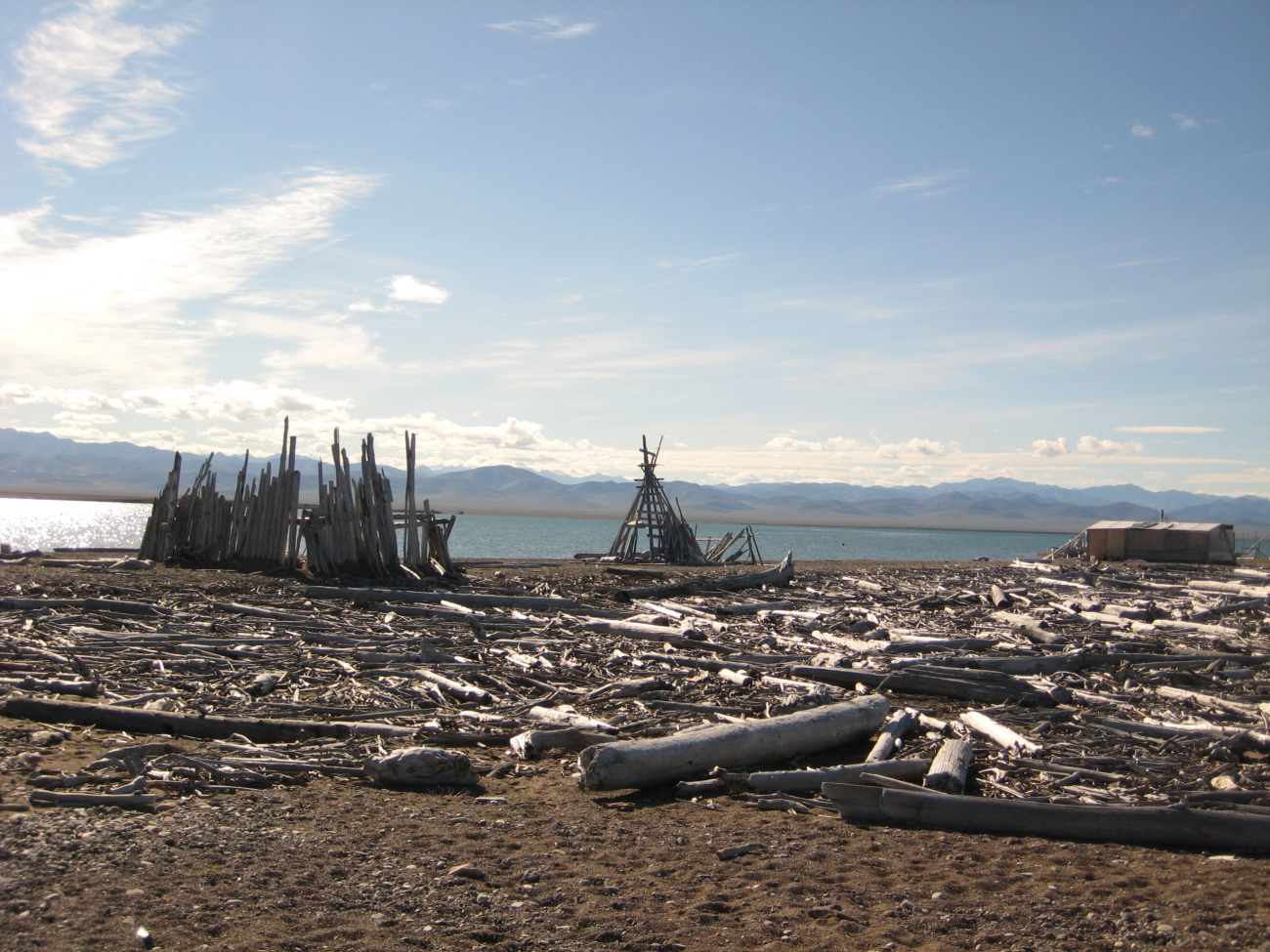 Driftwood structures erected near Demarcation Point