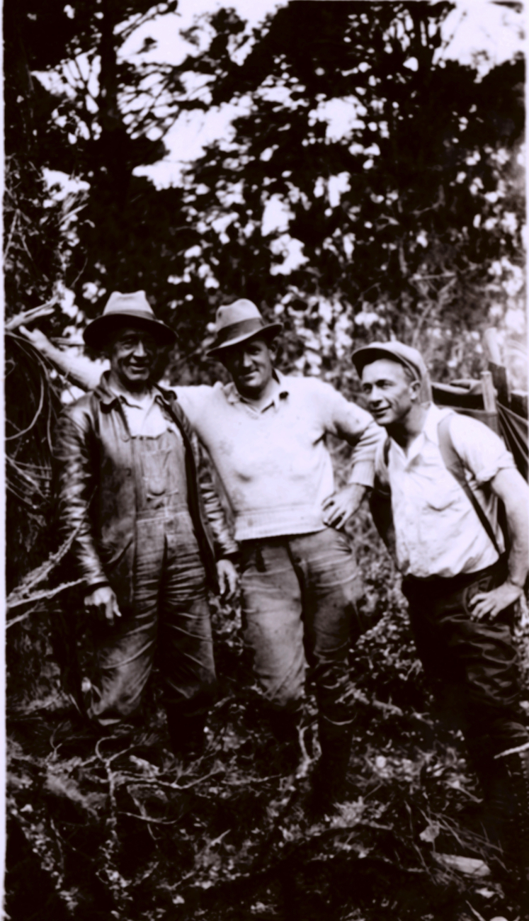 L to R Jack Marx, Oscar Risvold, and Silk Hat Harry Quinlavin in Big Sur country