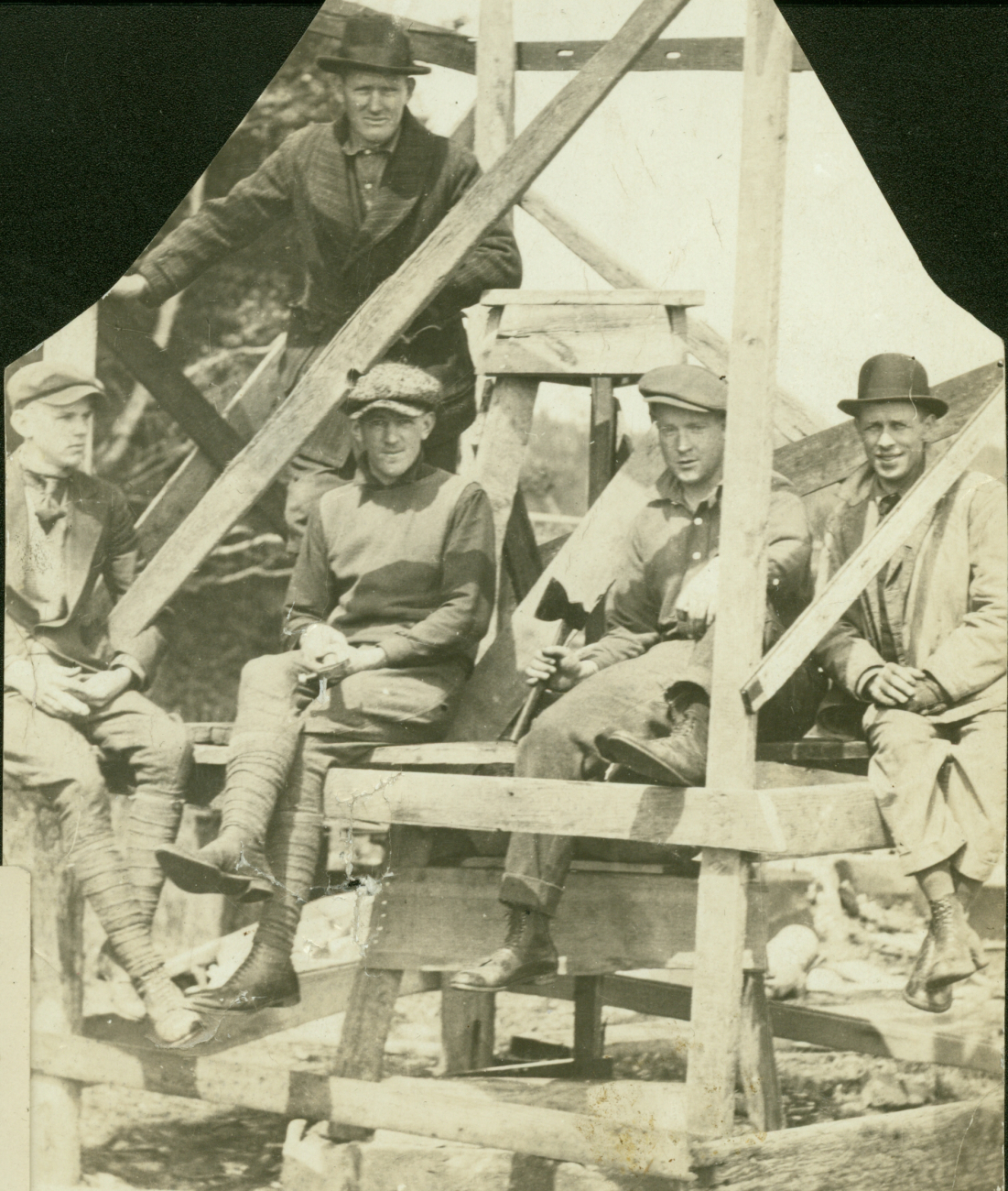 The building crew at a triangulation tower in central Alaska