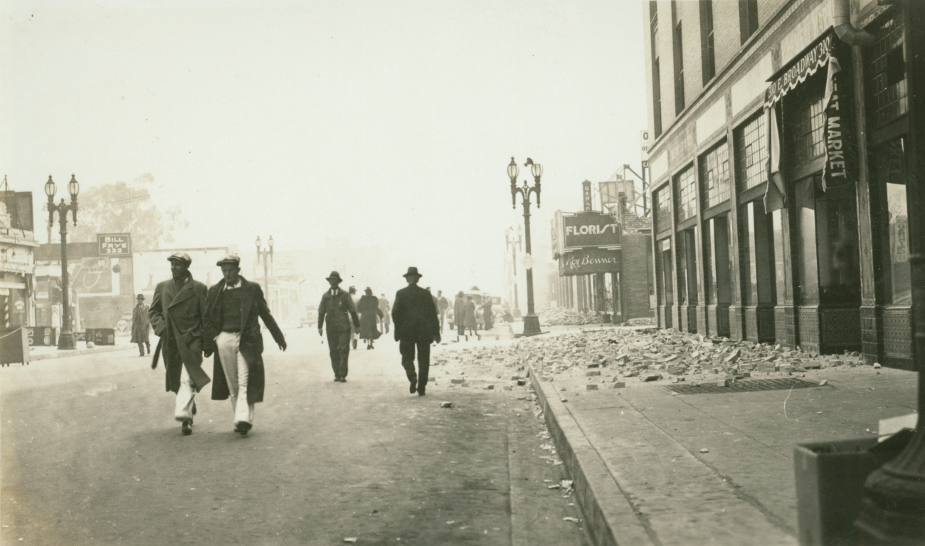 Main Street of Long Beach, California, the morning after the devasting 1933earthquake