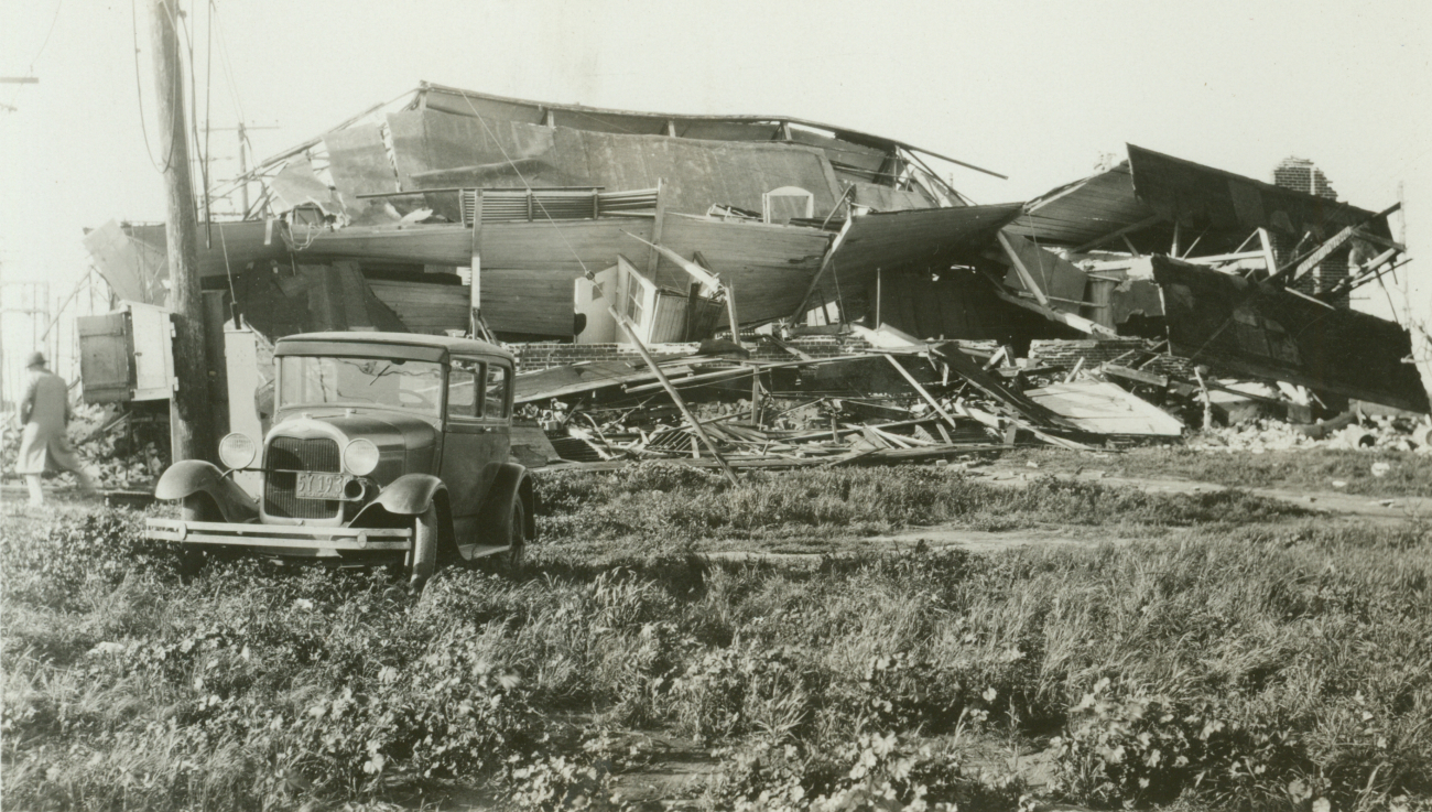 A scene in Long Beach the morning after the devastating 1933 earthquake
