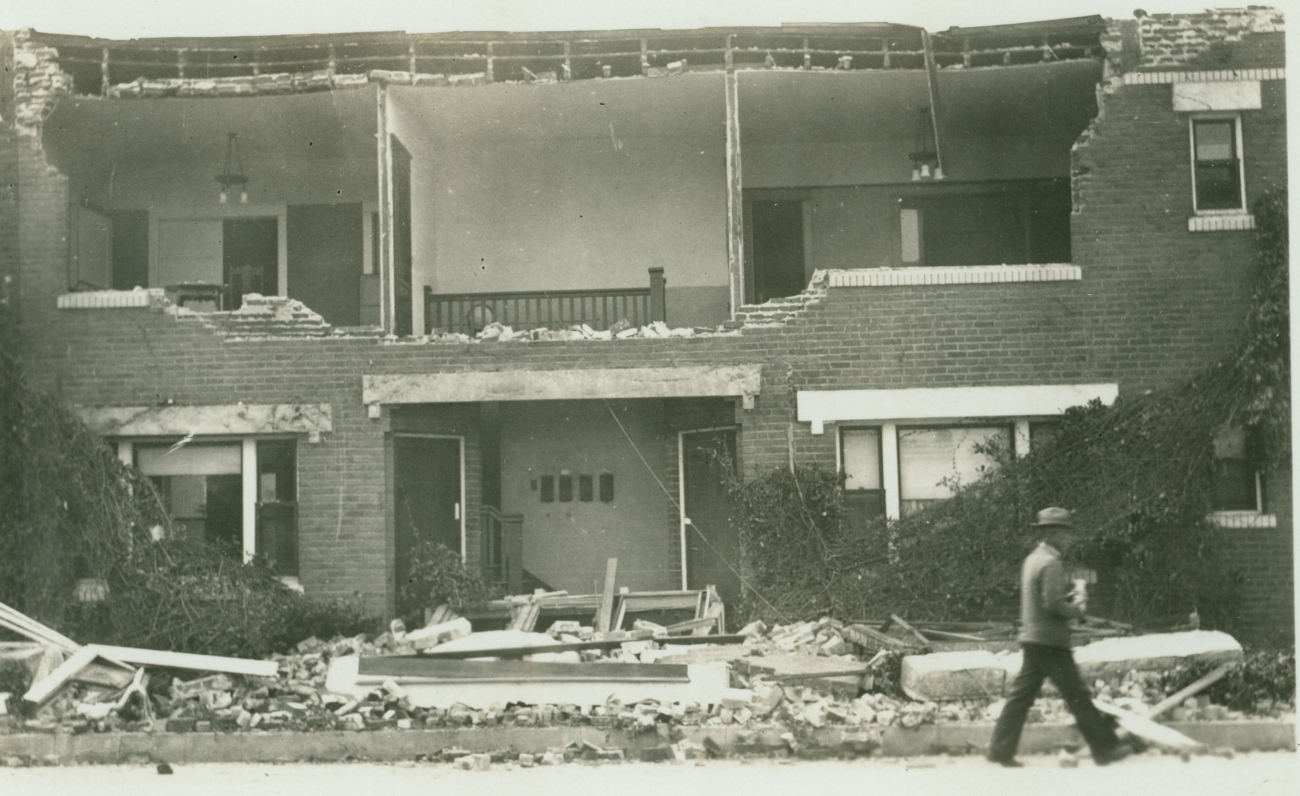 A scene in Long Beach the morning after the devastating 1933 earthquake