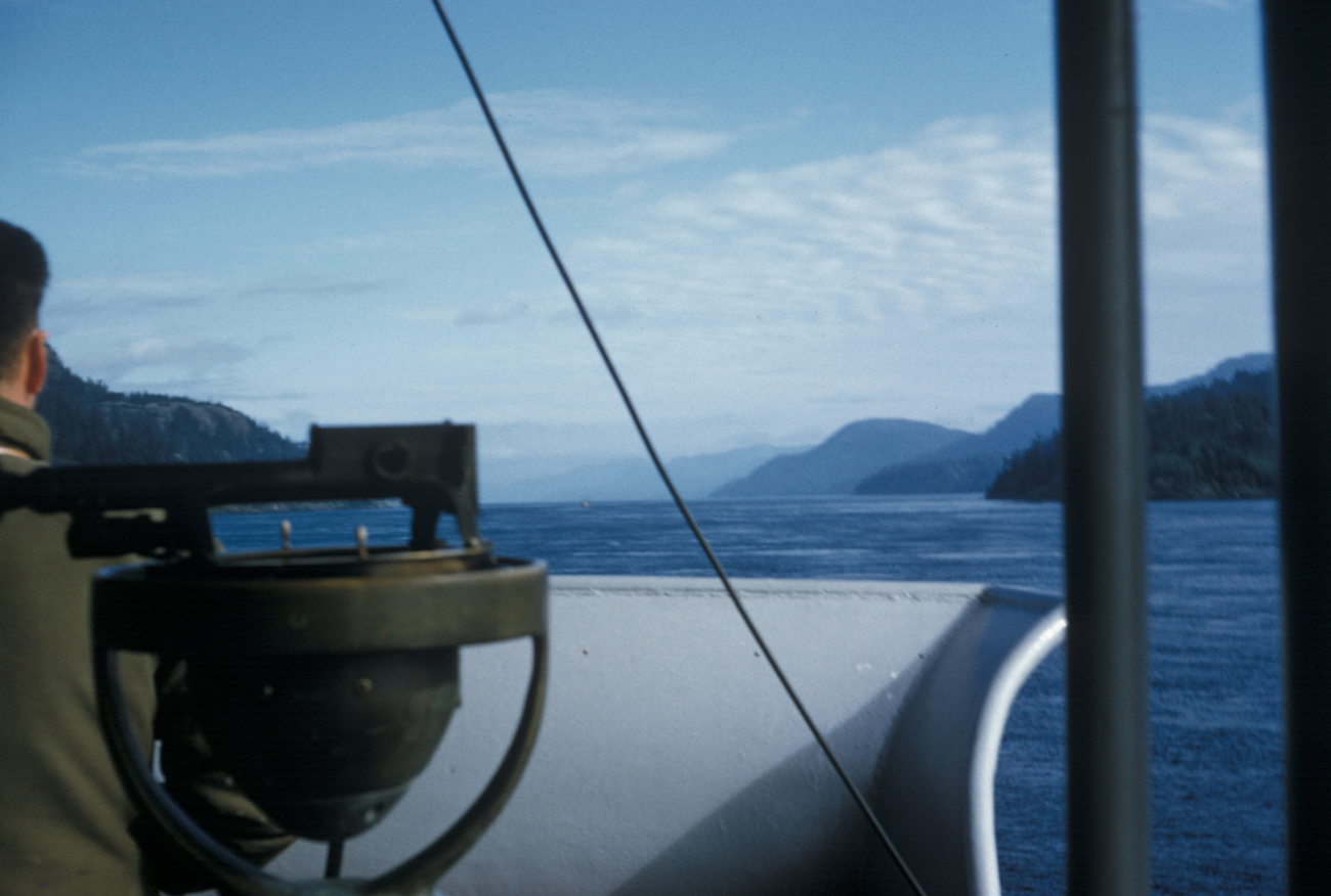 A scene in Alaska's Inside Passage seen from the starboard bridge wing ofthe Coast and Geodetic Survey Ship PATHFINDER