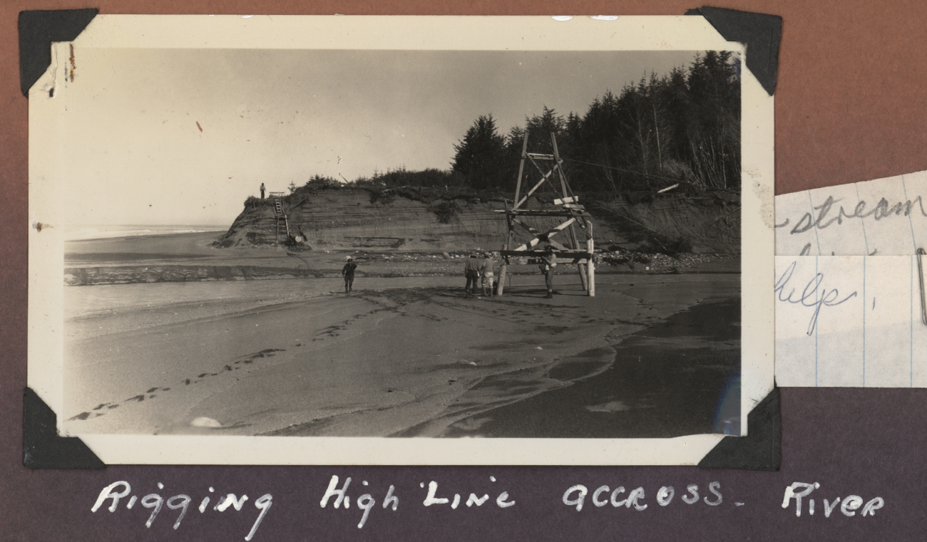 Rigging a highline across a river for transporting men and equipment