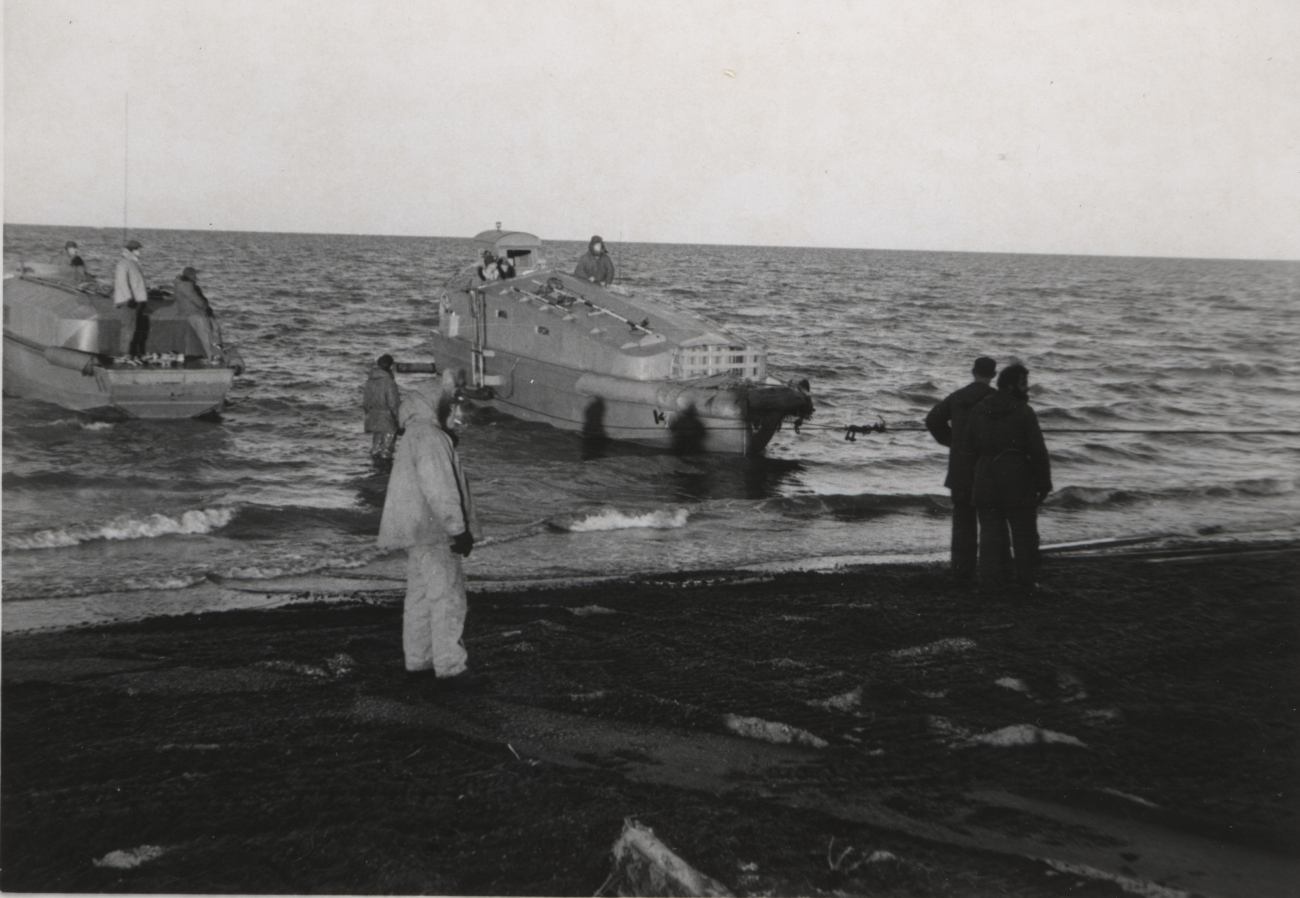 Hauling survey launch out of water