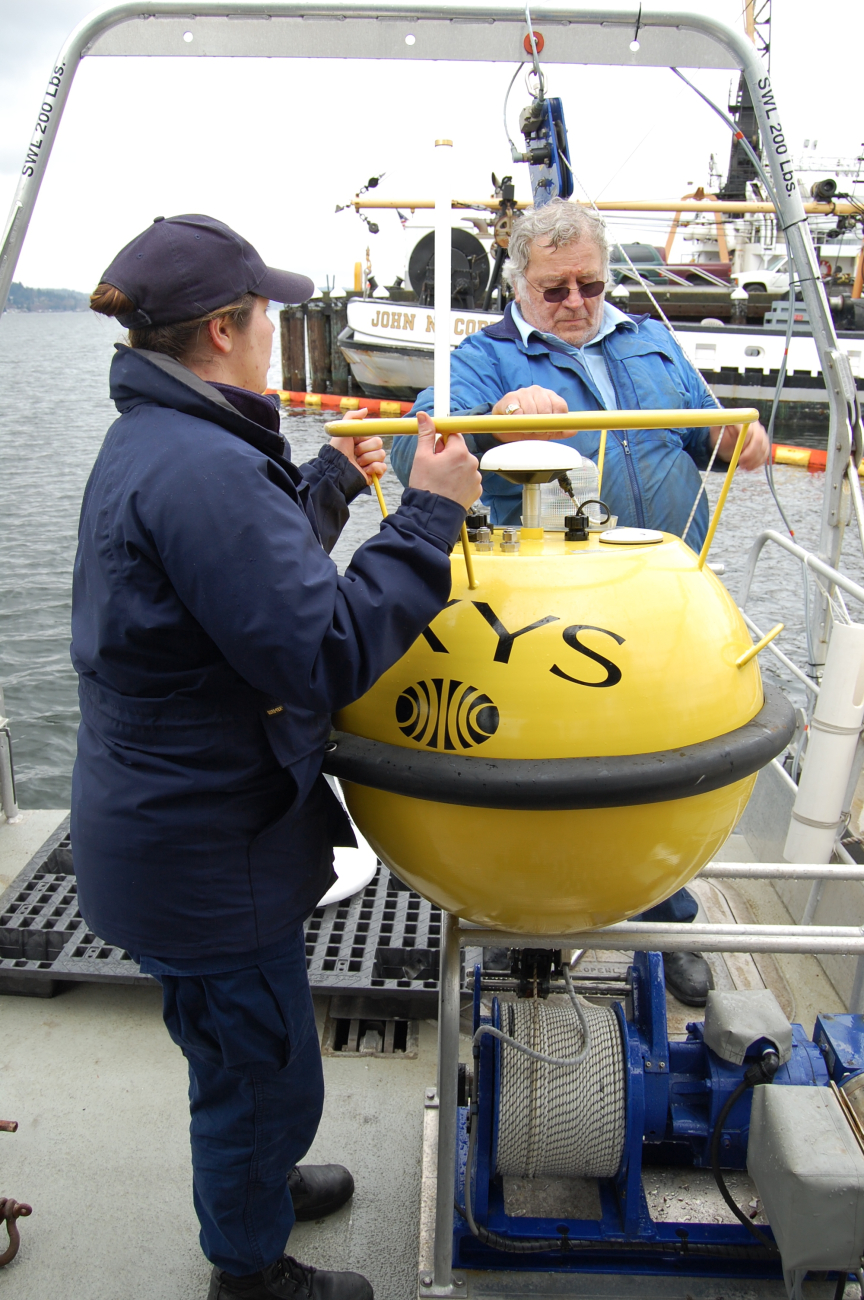 Preparing to deploy oceanographic equipment from survey launch