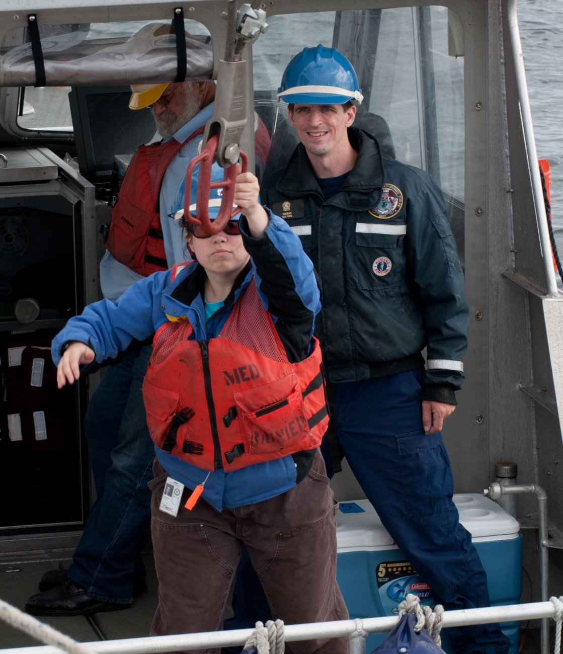 Securing the stern hook of a RAINIER survey launch