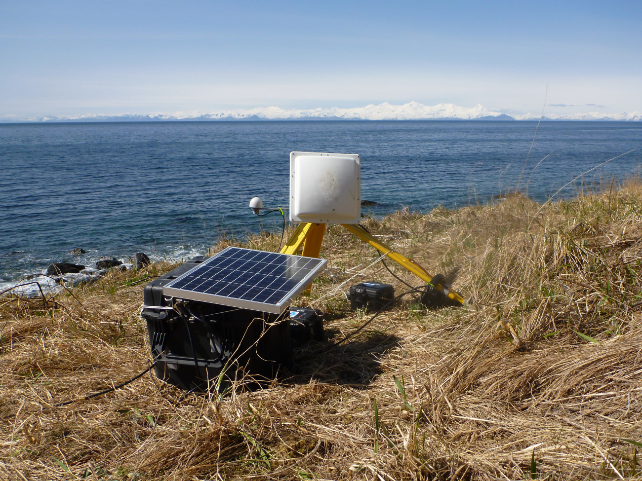 GOES satellite antenna and solar panel used in transmitting tidal data tosatellite and thence to processing center