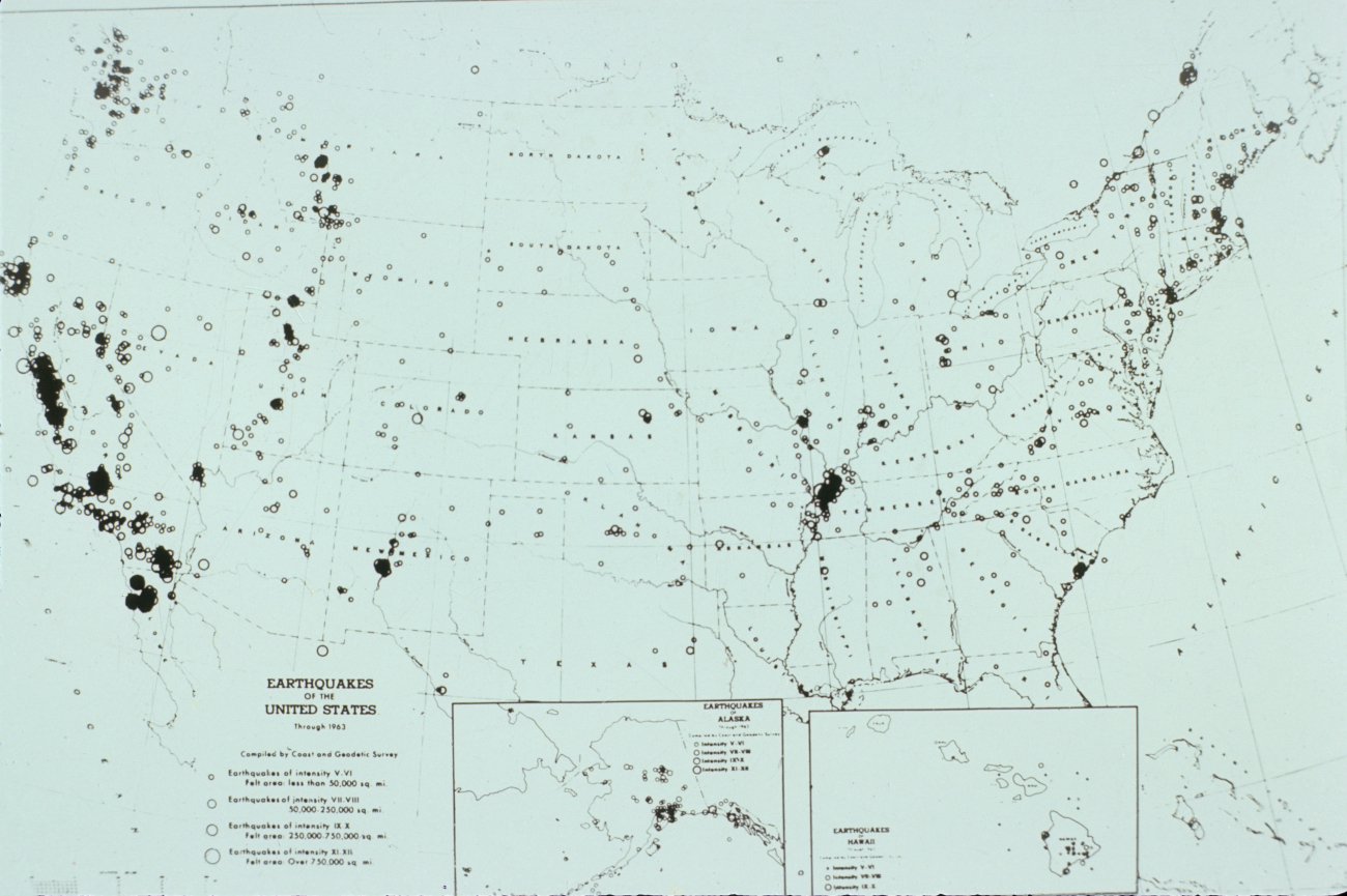 Map of Earthquakes of the United States through 1963