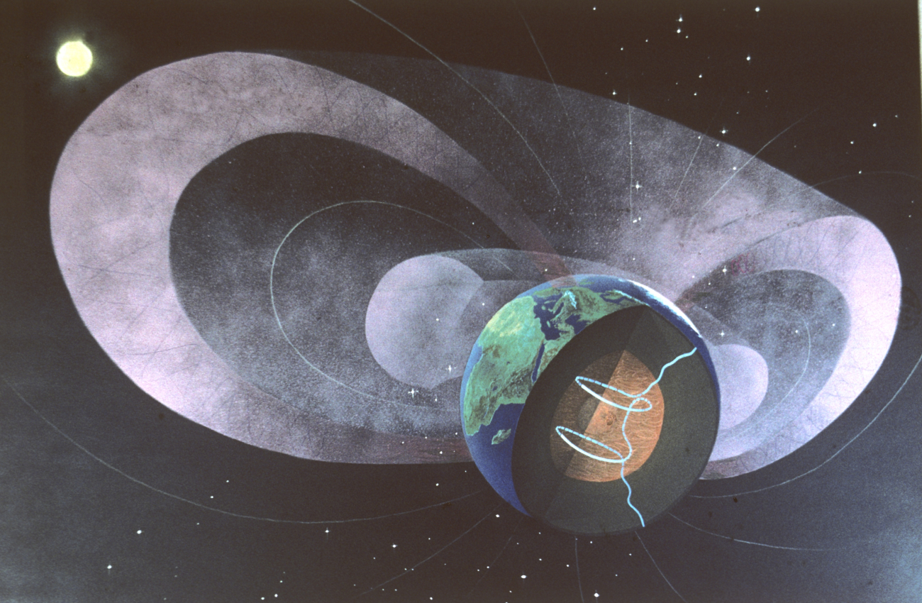 An artist's conception of the Earth's structure and geomagnetic field