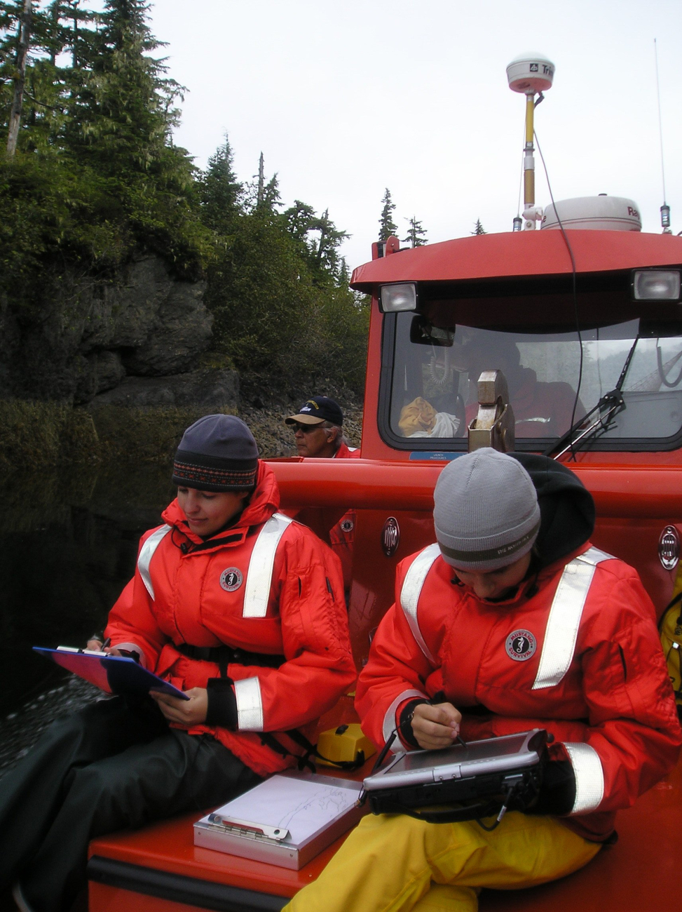 Small work boat outfitted with Trimble GPS GPS receiver used in shorelinemapping