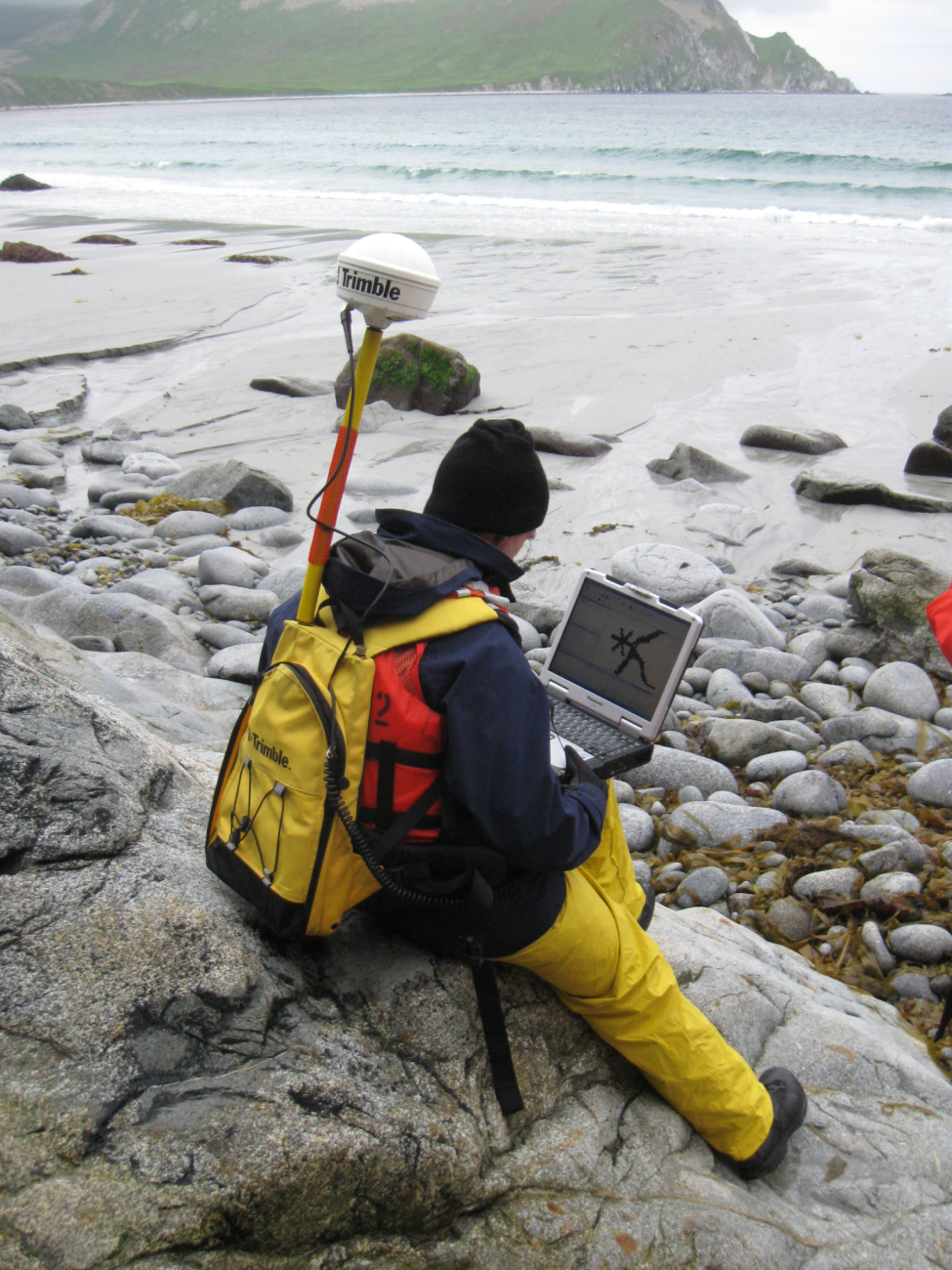Portable backpack mounted GPS receiver used in shoreline mapping