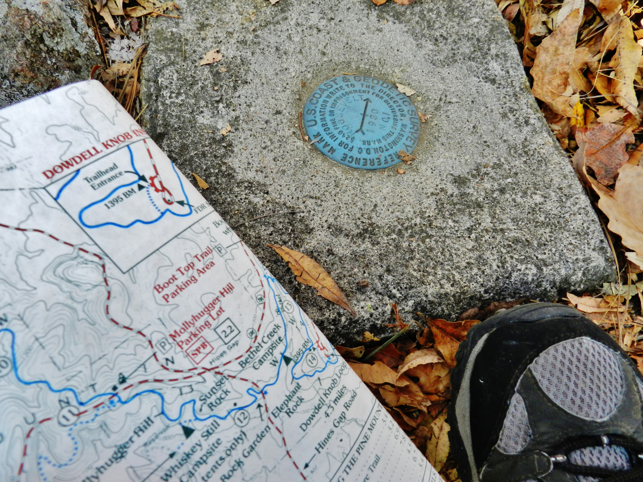 Trail map and US Coast and Geodetic Survey marker on Pine Mountain