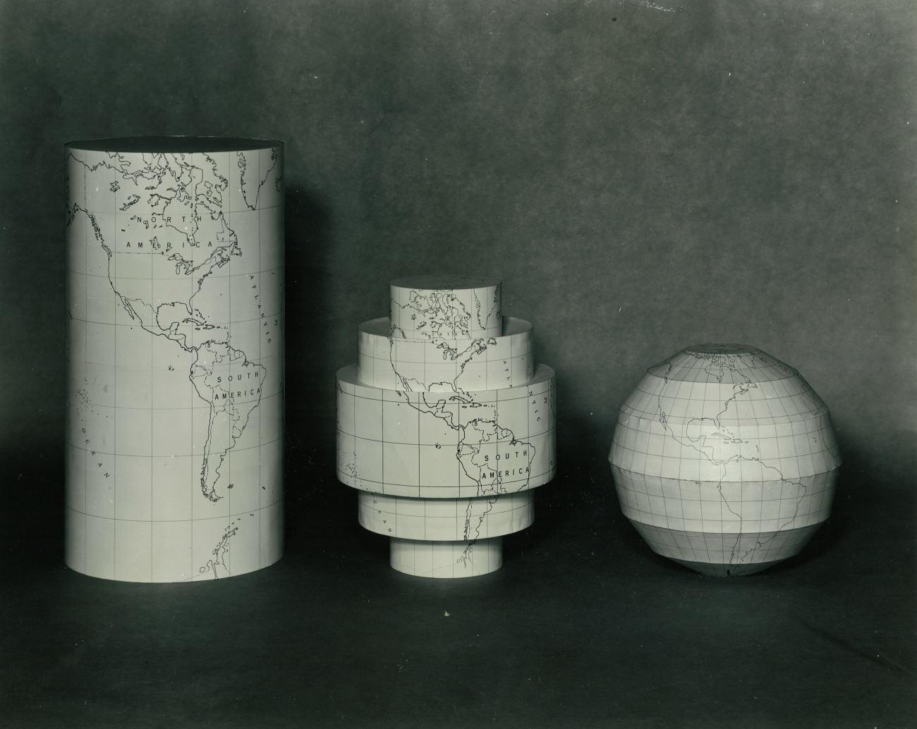 Models of various projections studied for designing the worldwide aeronauticalchart system