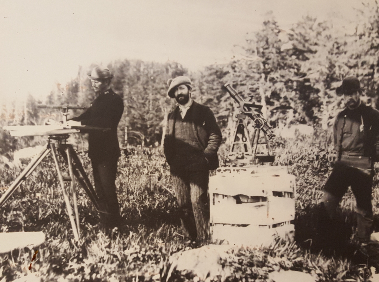 Unidentified surveyors conducting astronomic observations for longitude withDavidson Meridian Instrument