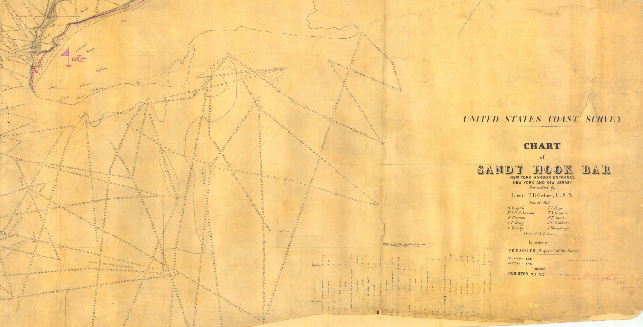 Portion of Chart of Sandy Hook Bar showing New York Bay to west of Sandy Hook