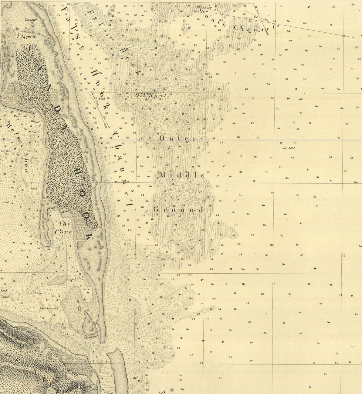 Section of SE sheet of six sheets of New York Bay and Harbor showing FalseHook Channel, the primary means of approaching New York Harbor prior to theCoast Survey work of 1835