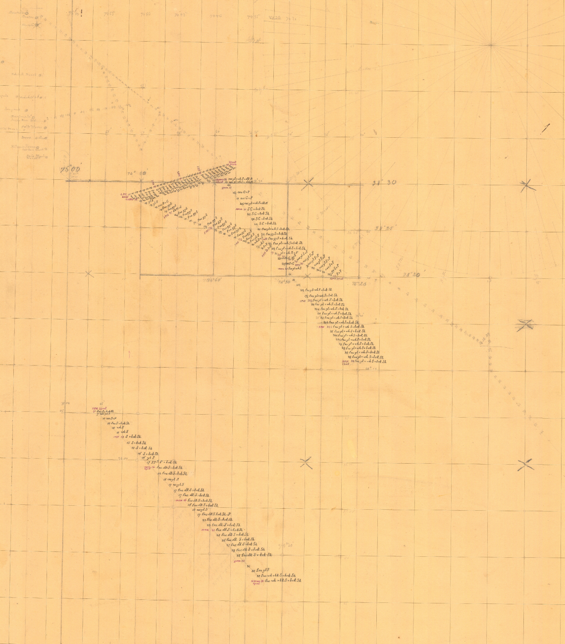 Field map of line of soundings offshore from Cape Henlopen, Delaware Bay
