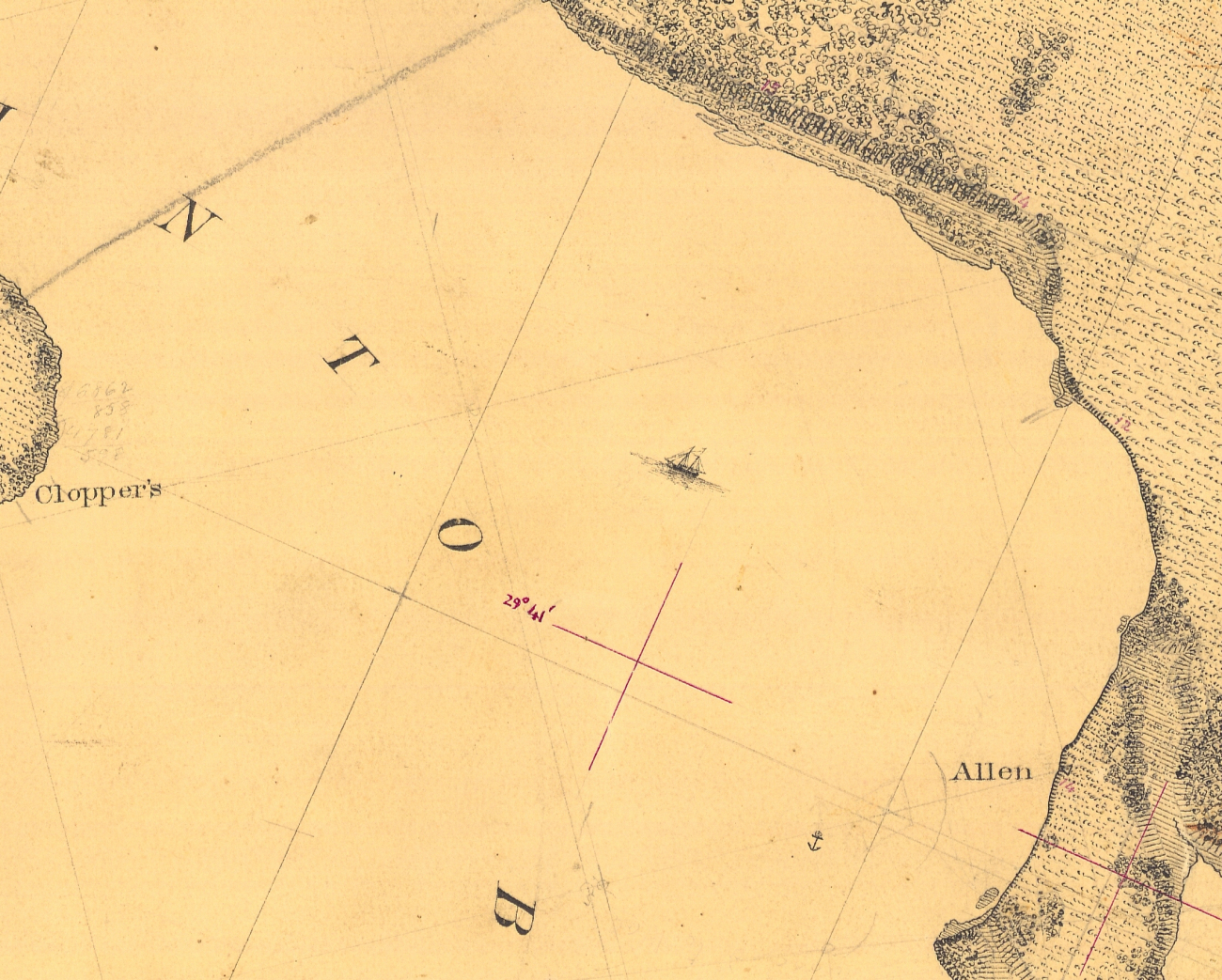 A sketch of a ship was found on Topographic Survey T-331 of Galveston Bay