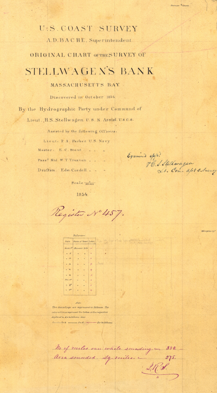 Title block of original Chart of the hydrographic survey H-457 of Stellwagen'sBank, Massachusetts Bay
