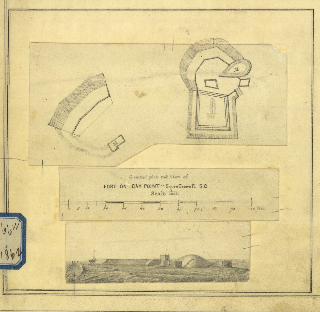 Blowup ground plan and view of Fort on Bay Point - South Edison River, S
